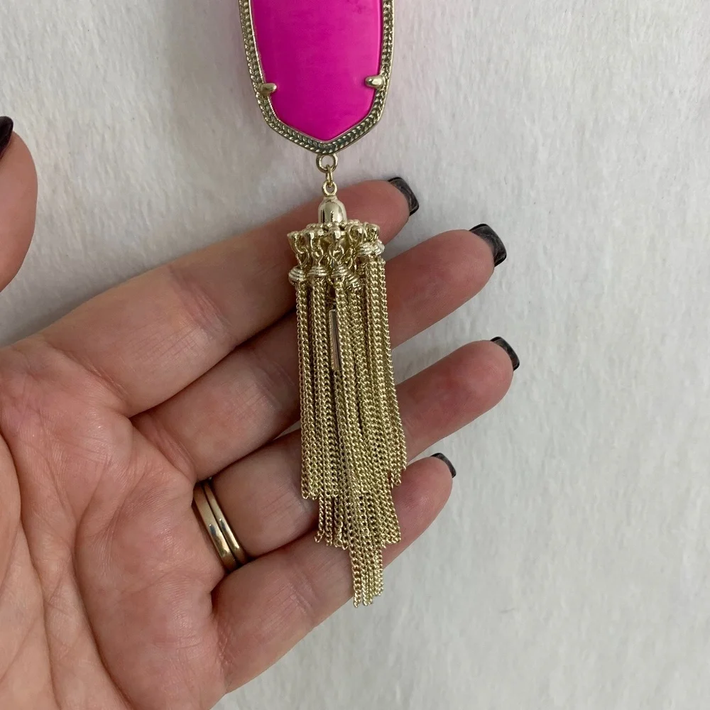 Kendra Scott Rayne Gold Long Pendant Tassel in Magenta